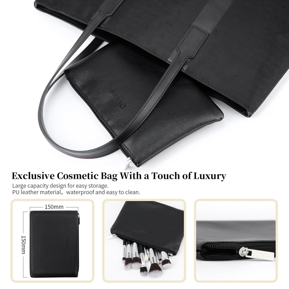 DUcare luxury cosmetic bag shown in use for safe portable brush storage.