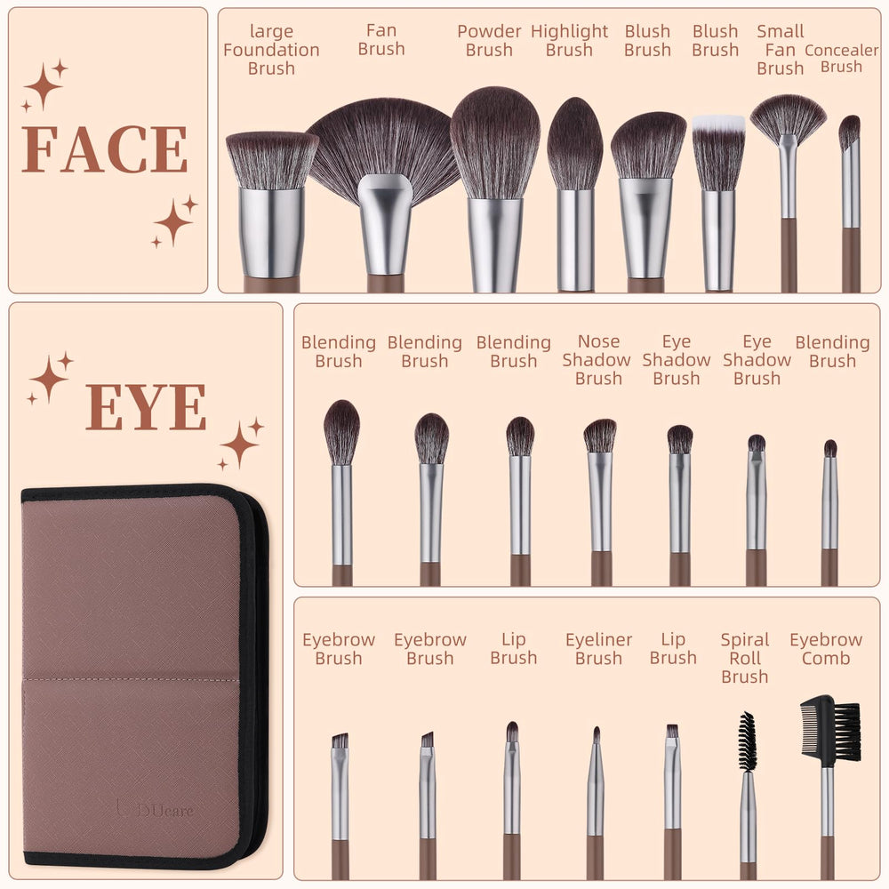 DUcare diverse brush types support foundation, powder, blush, and eye makeup