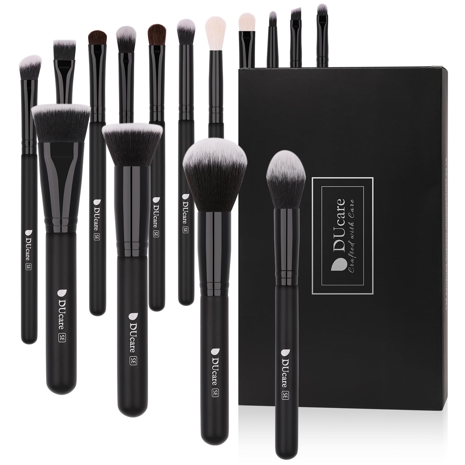 DUcare makeup brush set in black packaging highlights premium quality and gift-ready presentation.