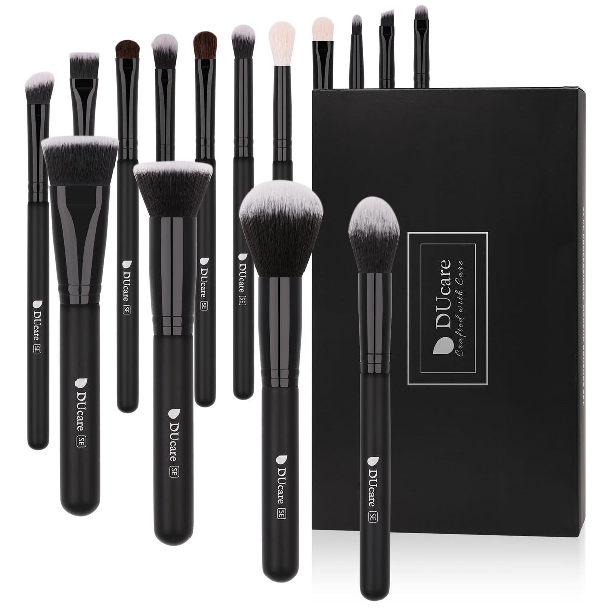 DUcare makeup brush set in black packaging highlights premium quality and gift-ready presentation.
