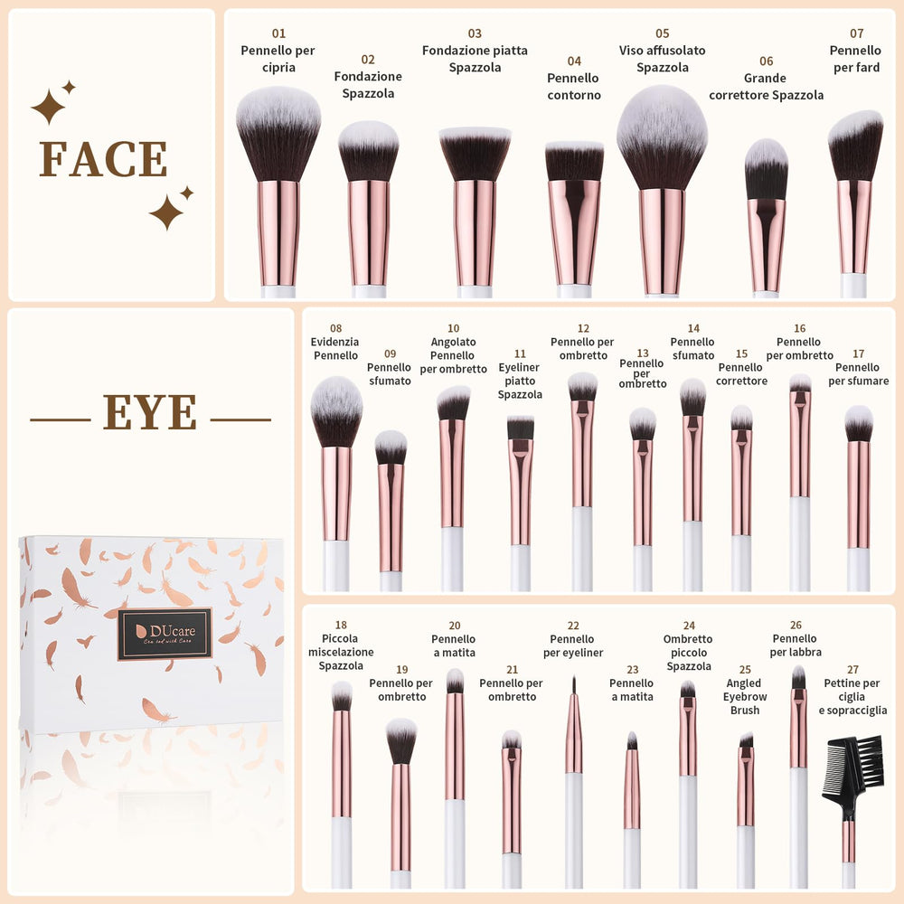 DUcare makeup brush set ergonomic wooden handles provide comfortable grip during application.