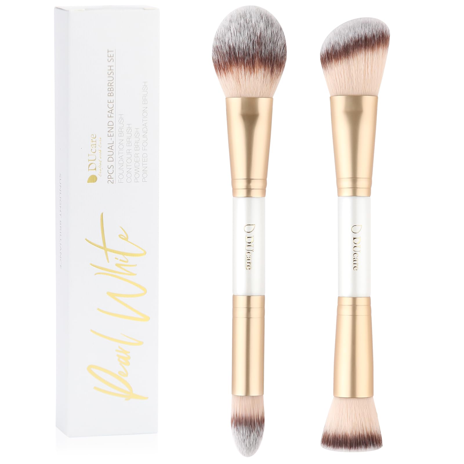 DUcare dual-end foundation contour brush in white for versatile makeup application.