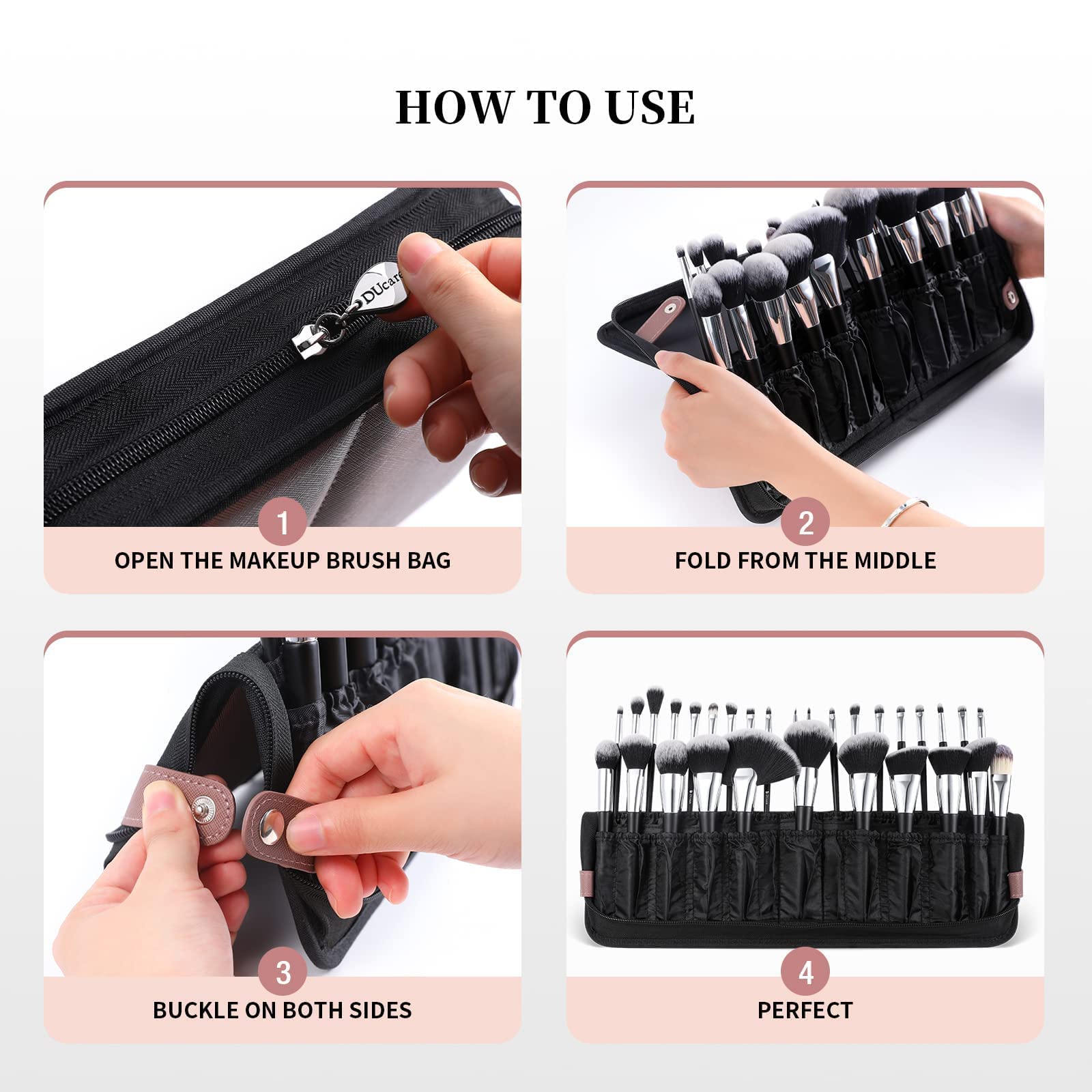 DUcare table-ready setup folds into a brush holder for quick access.