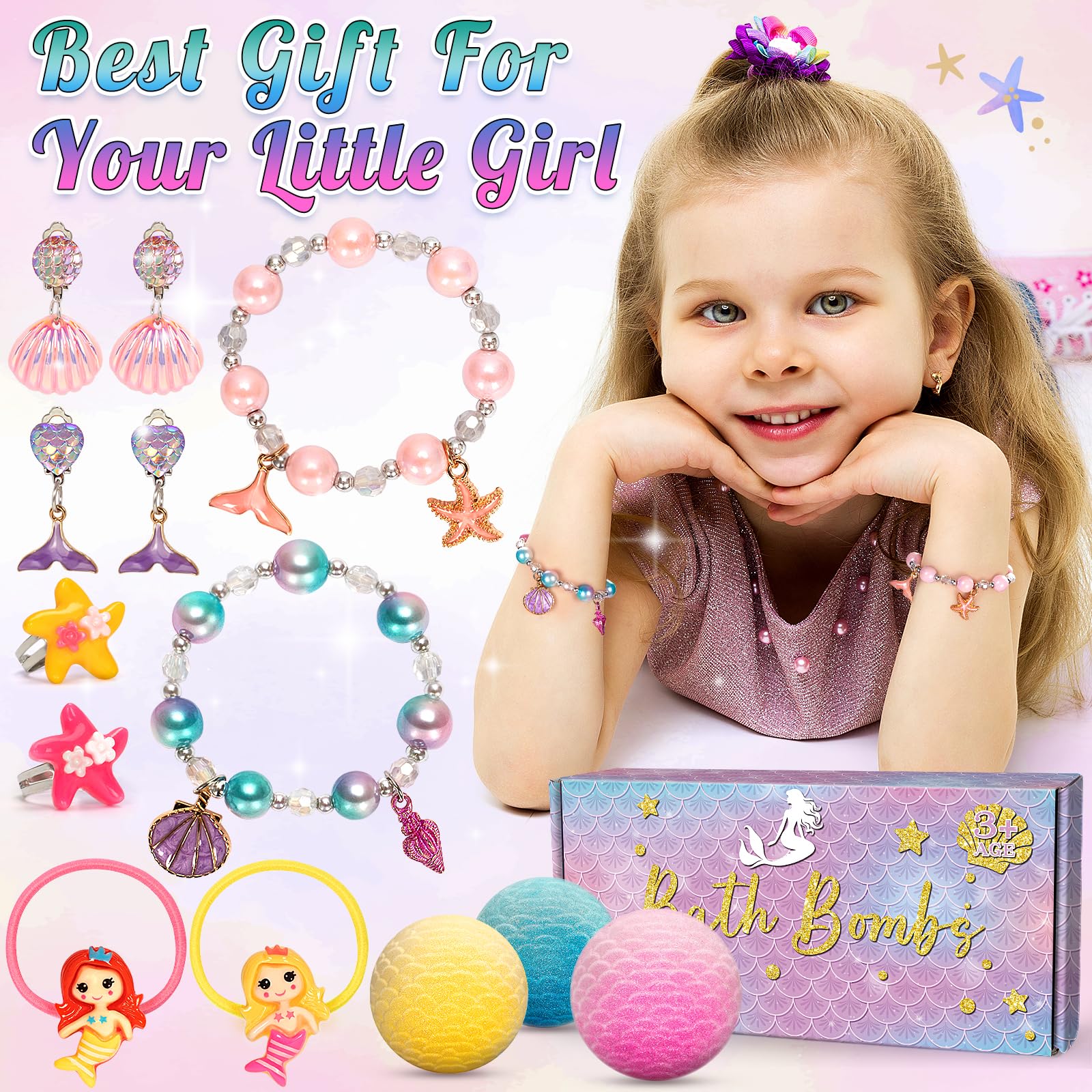 Duchong Mermaid Bath Bombs Pack 5 includes kid-friendly scents like strawberry and lemon.