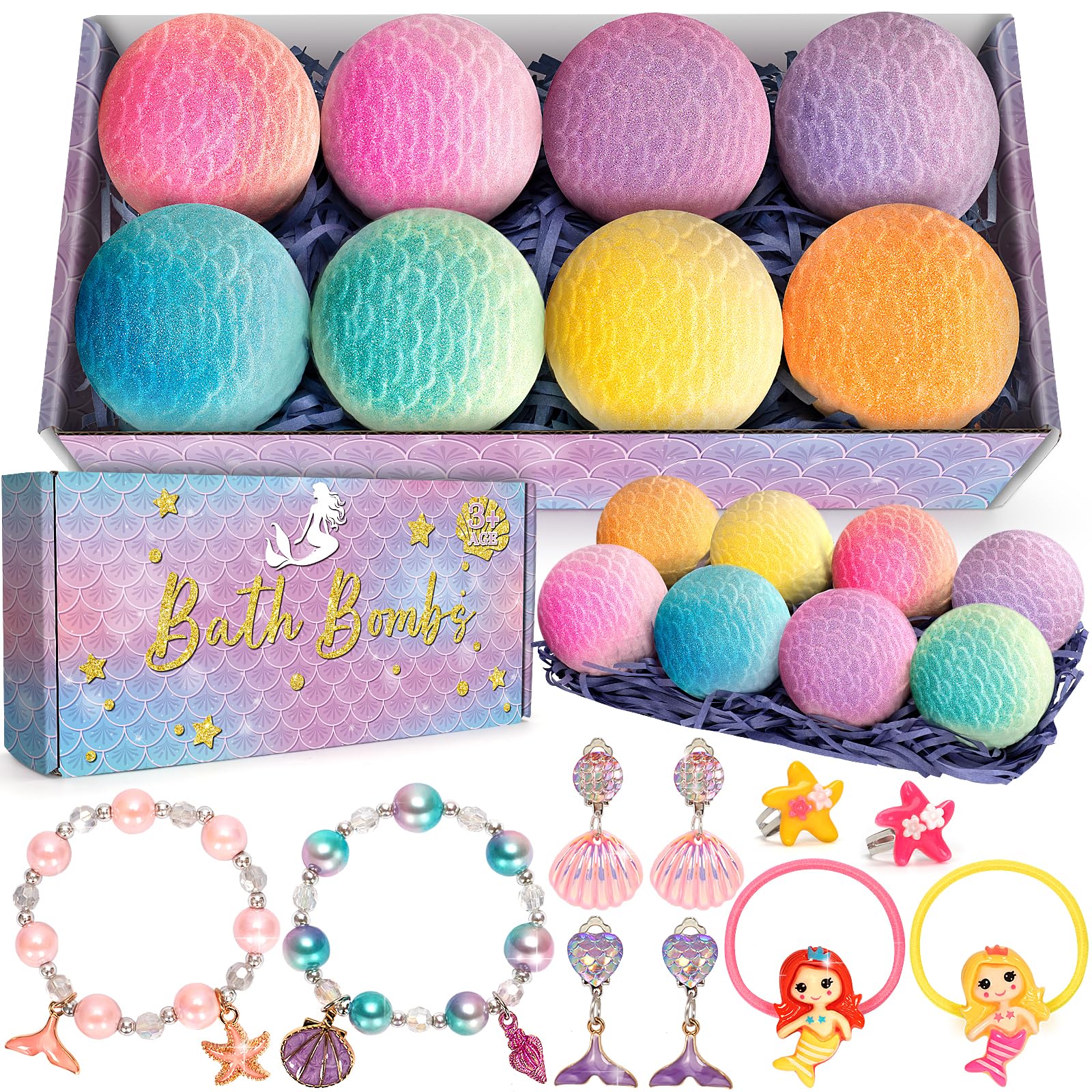 Duchong Mermaid Bath Bombs Pack 8 ready for holiday gifting or birthdays.