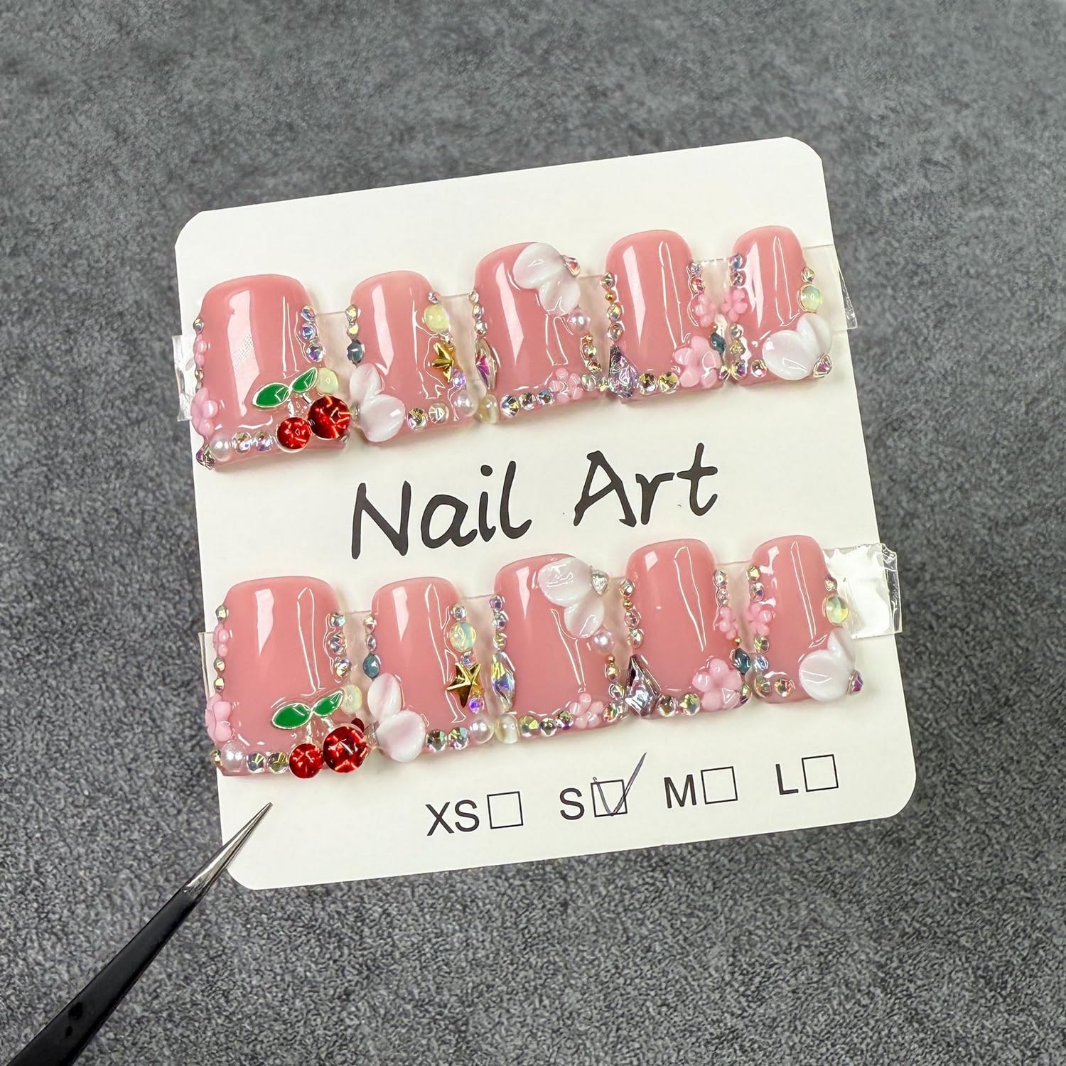 Duck Press on Nails with pearl accents for chic sparkle.