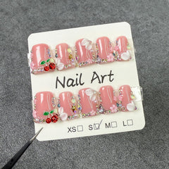 Duck Press on Nails with pearl accents for chic sparkle.