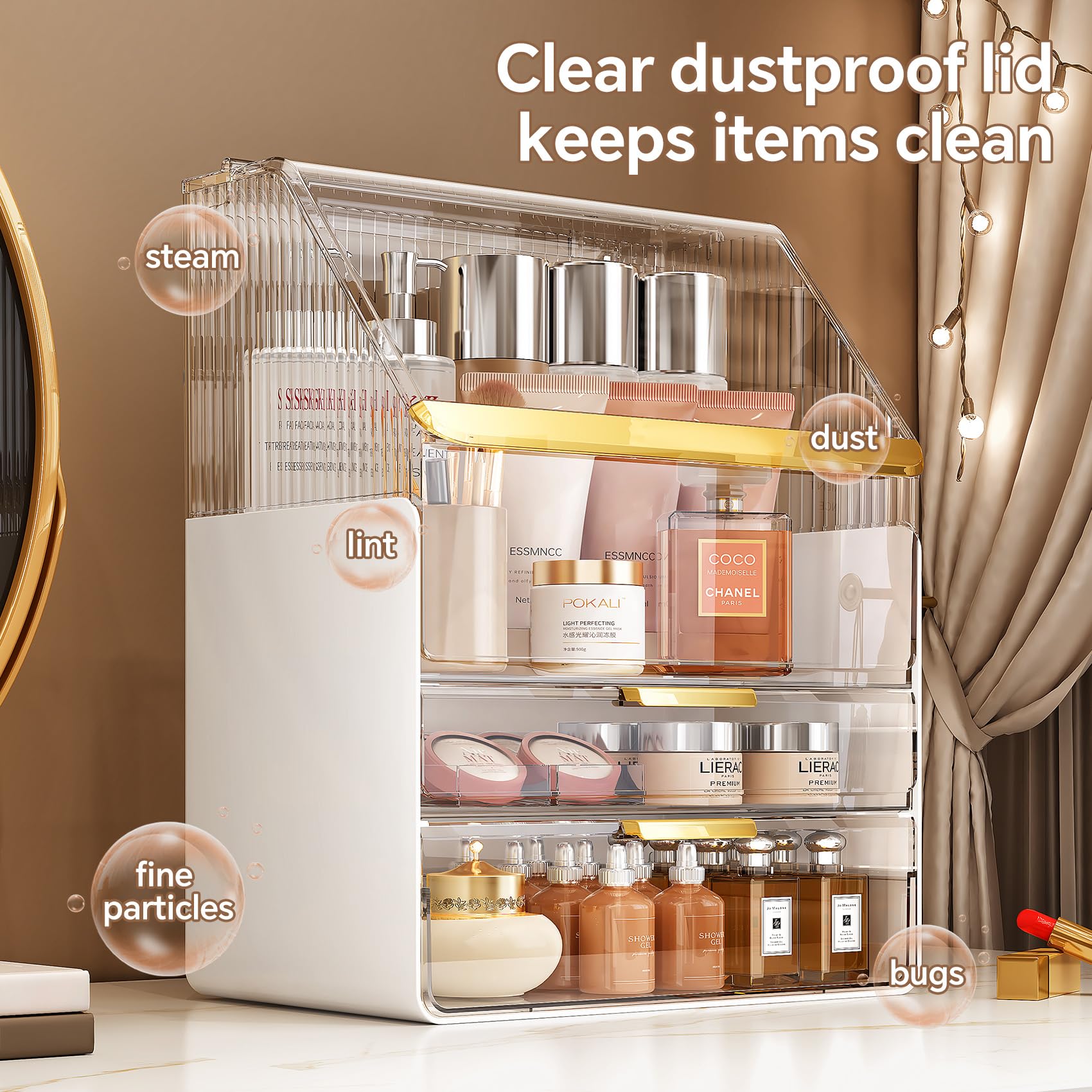 Ducoak makeup organizer 360-degree visibility reduces rummaging for quick shade selection.