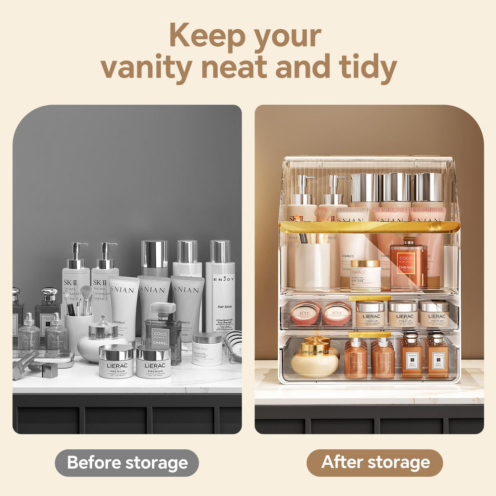 Ducoak makeup organizer lower section small items keeps lipsticks and compacts organized.