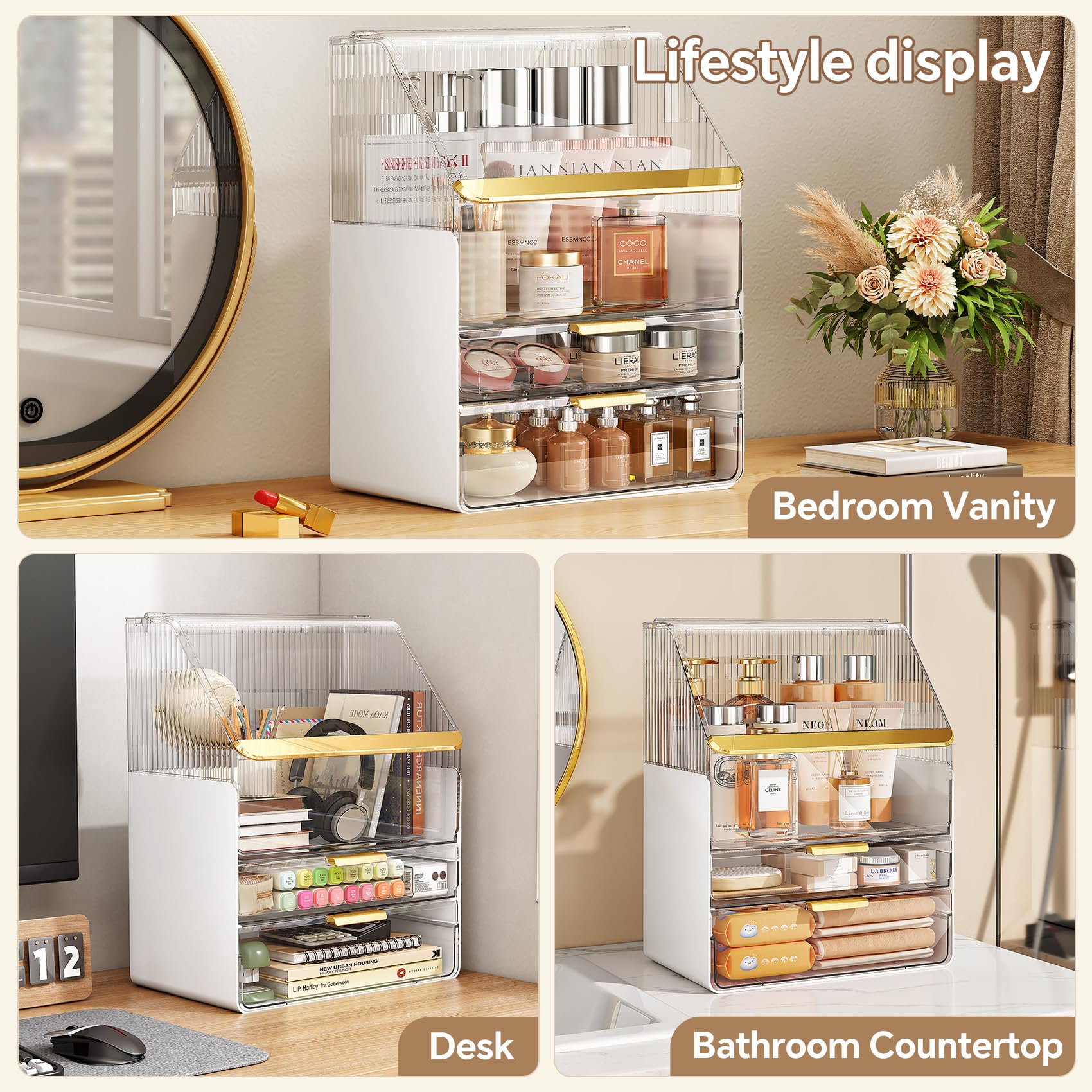 Ducoak vanity display helps any dresser look tidy and modern.