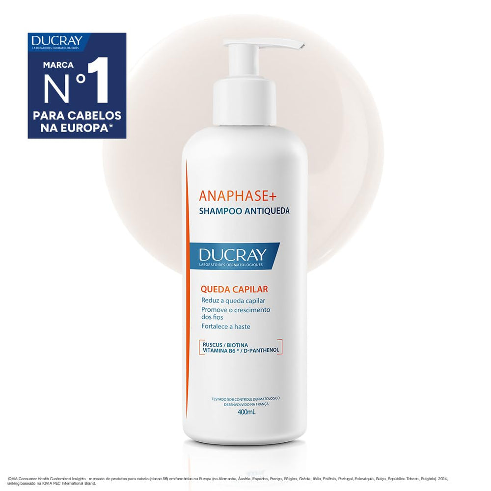 Ducray Anaphase+ cream shampoo closeup highlights creamy texture for gentle lather.