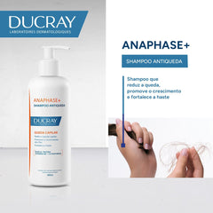 Ducray Anaphase+ thinning-hair visual demonstrates enhanced volume and vitality after use.