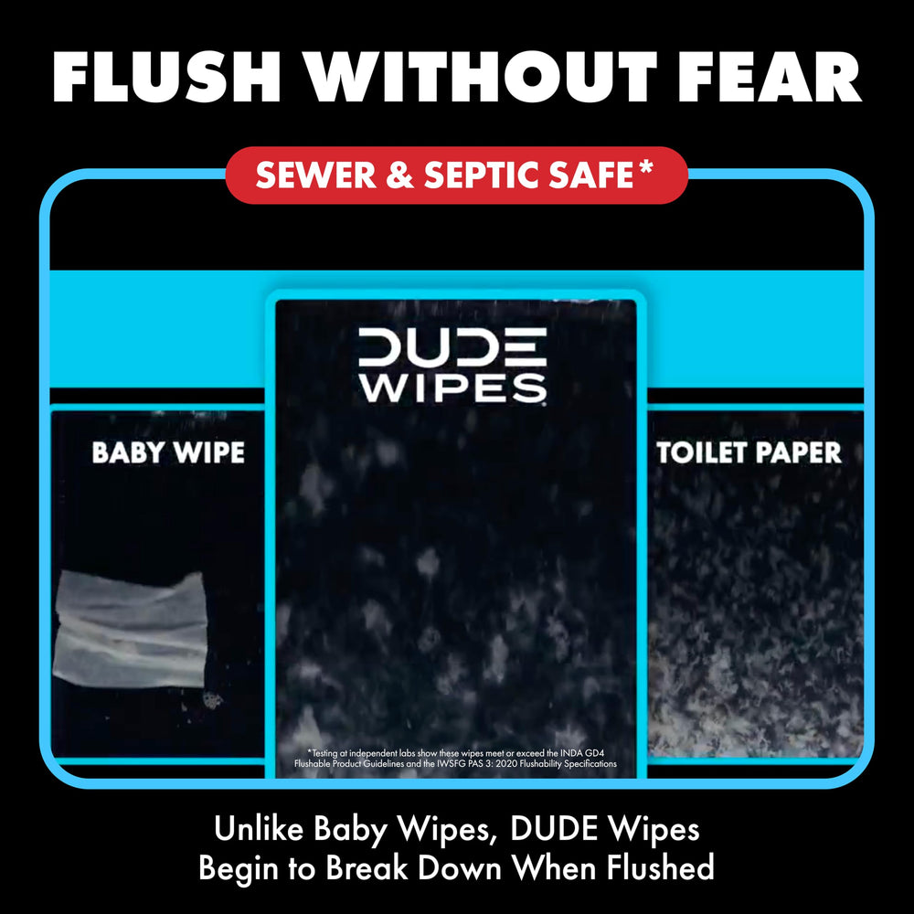 DUDE Wipes Poopsicle wipe in hand for scale showing extra-large coverage benefit