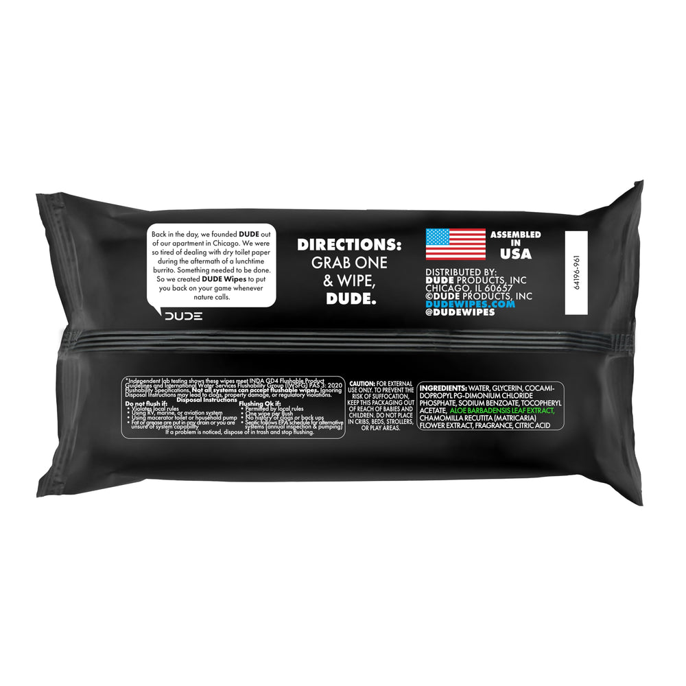 DUDE Wipes Poopsicle ingredient label close-up showing 99% water and soothing botanicals