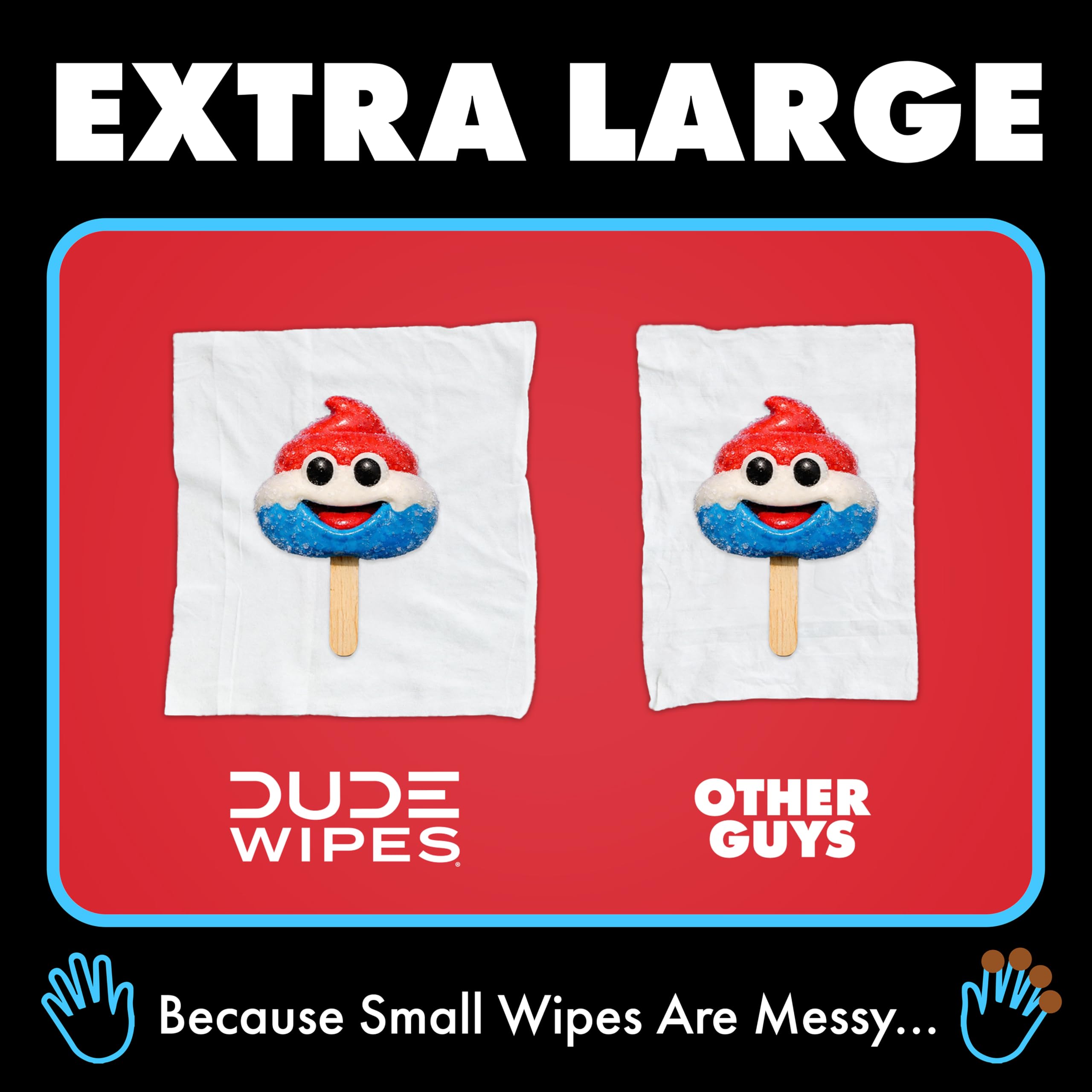 DUDE Wipes Poopsicle being used in a bathroom setting indicating fresh clean feel