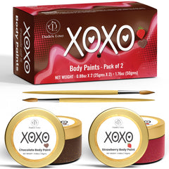 Dude's Love edible body paint strawberry swirl on skin for playful romance.