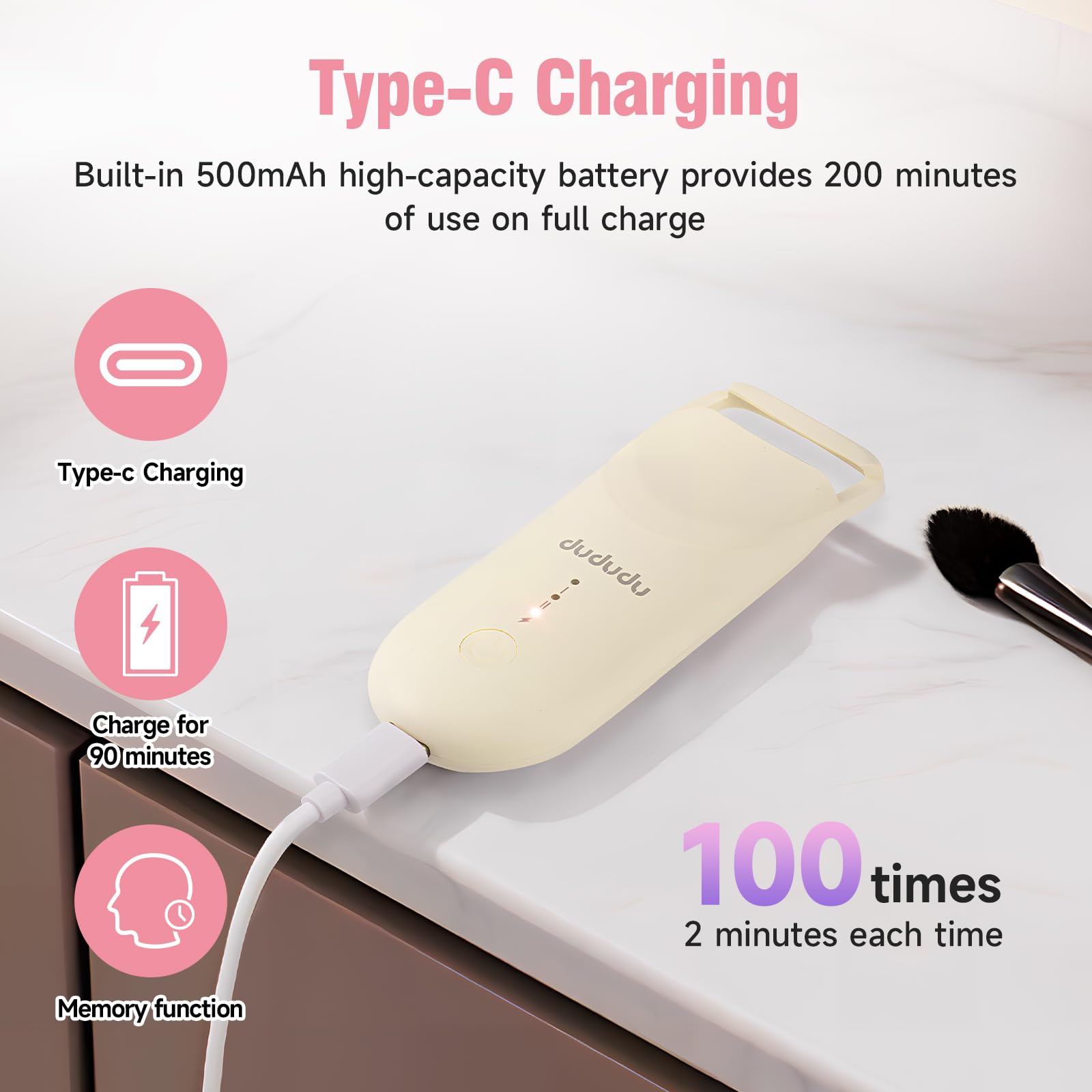 DUDUDU heated eyelash curler ergonomic handle supports comfortable daily use.