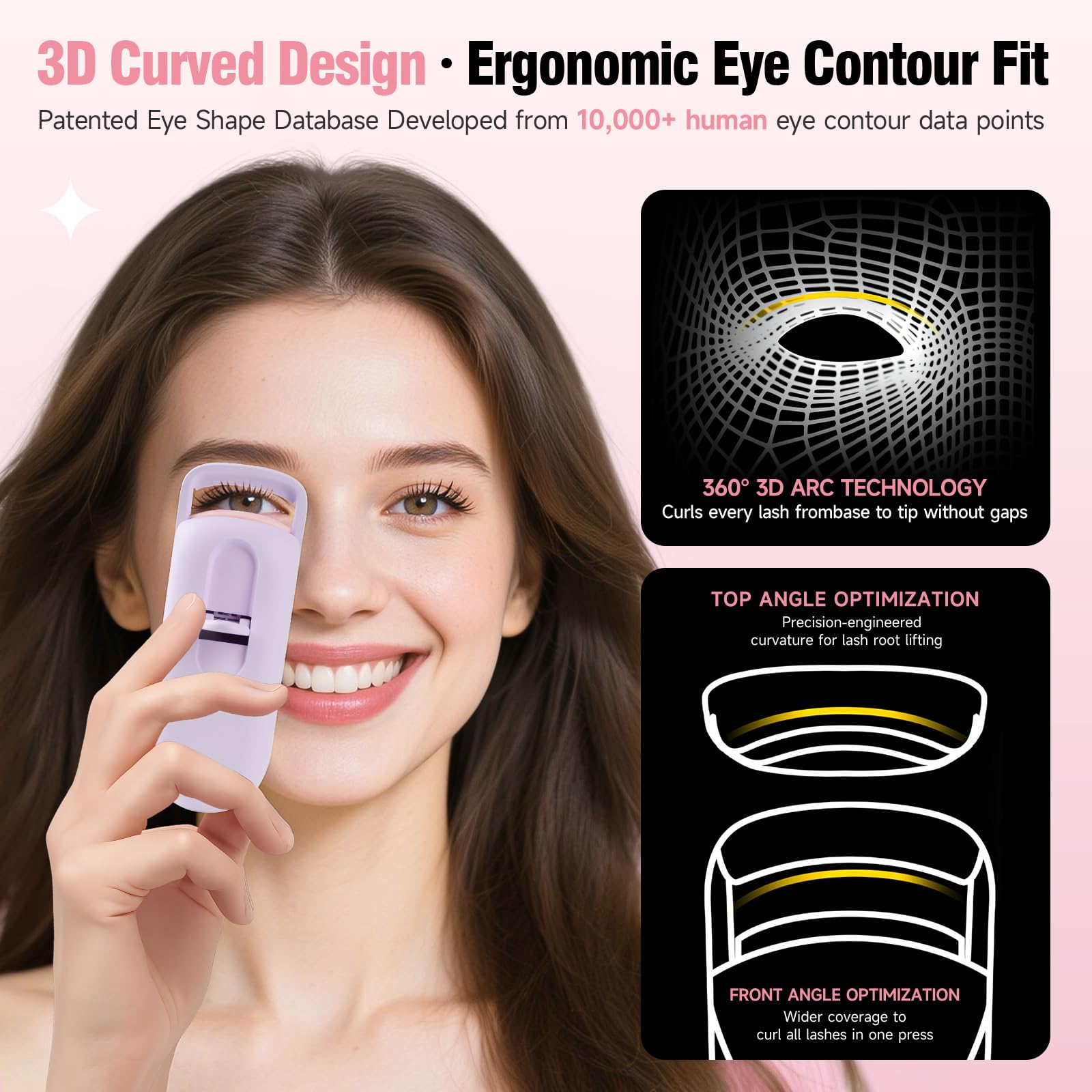 DUDUDU eyelash curler shows heat level from red to white for safe styling