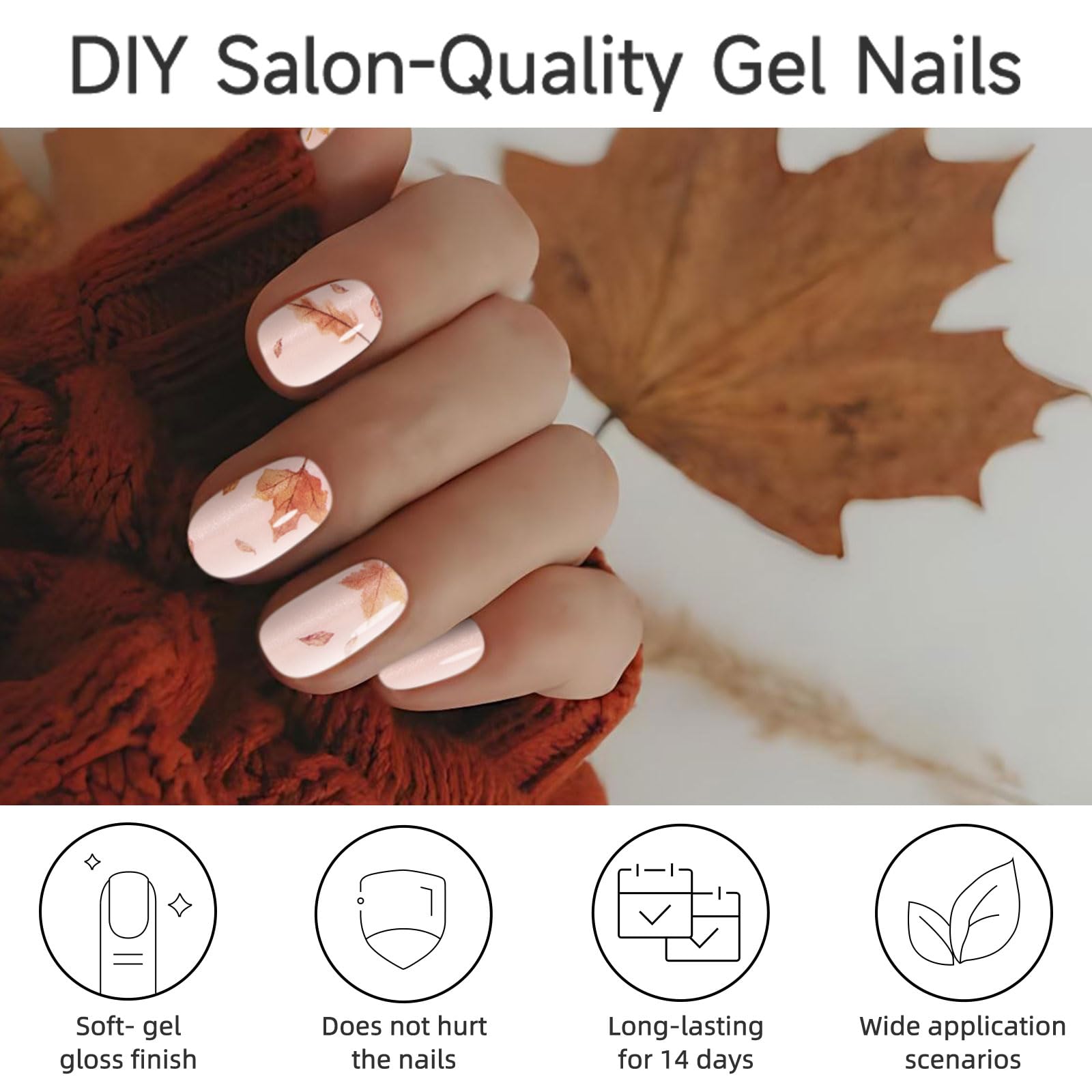 DUKASOU Maple Leaf design on nails; vibrant shimmer and durability.
