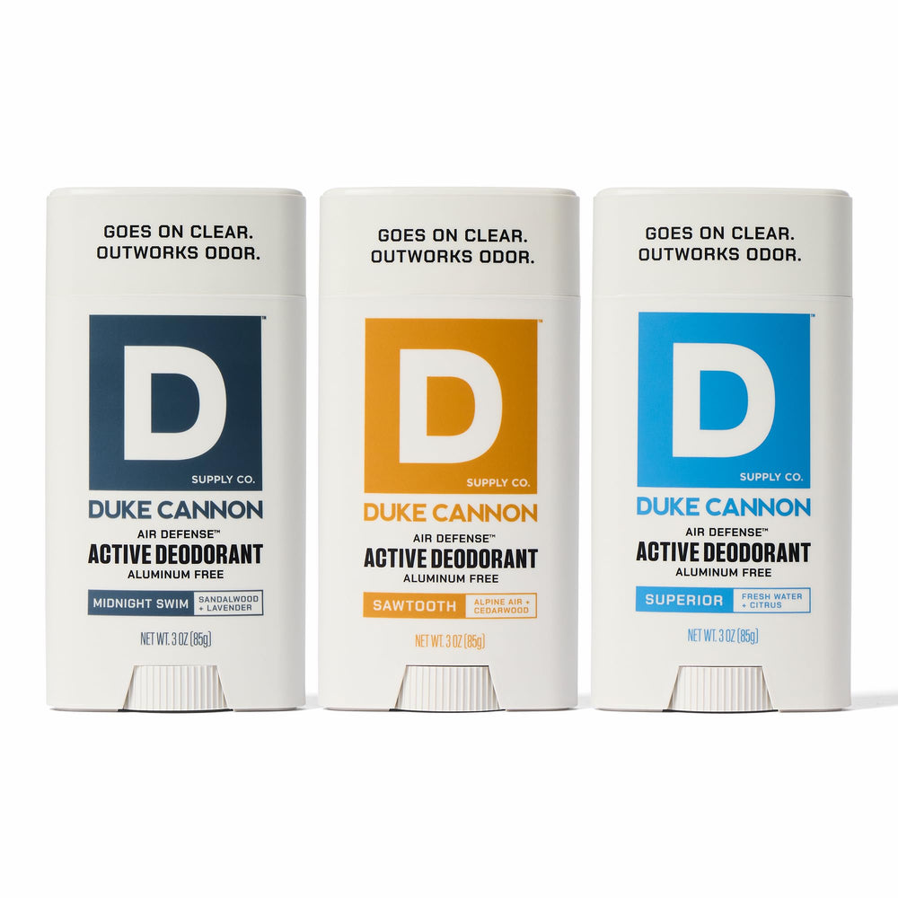 Duke Cannon Air Defense Midnight Swim bottle with clear aluminum-free protection for daily wear