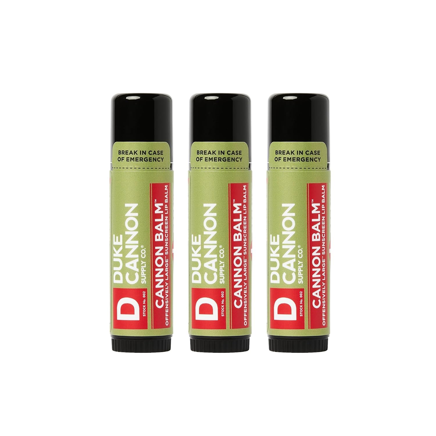 Duke Cannon Balm Tactical Lip Balm 3-Pack with SPF 15 protects lips during outdoor adventures.