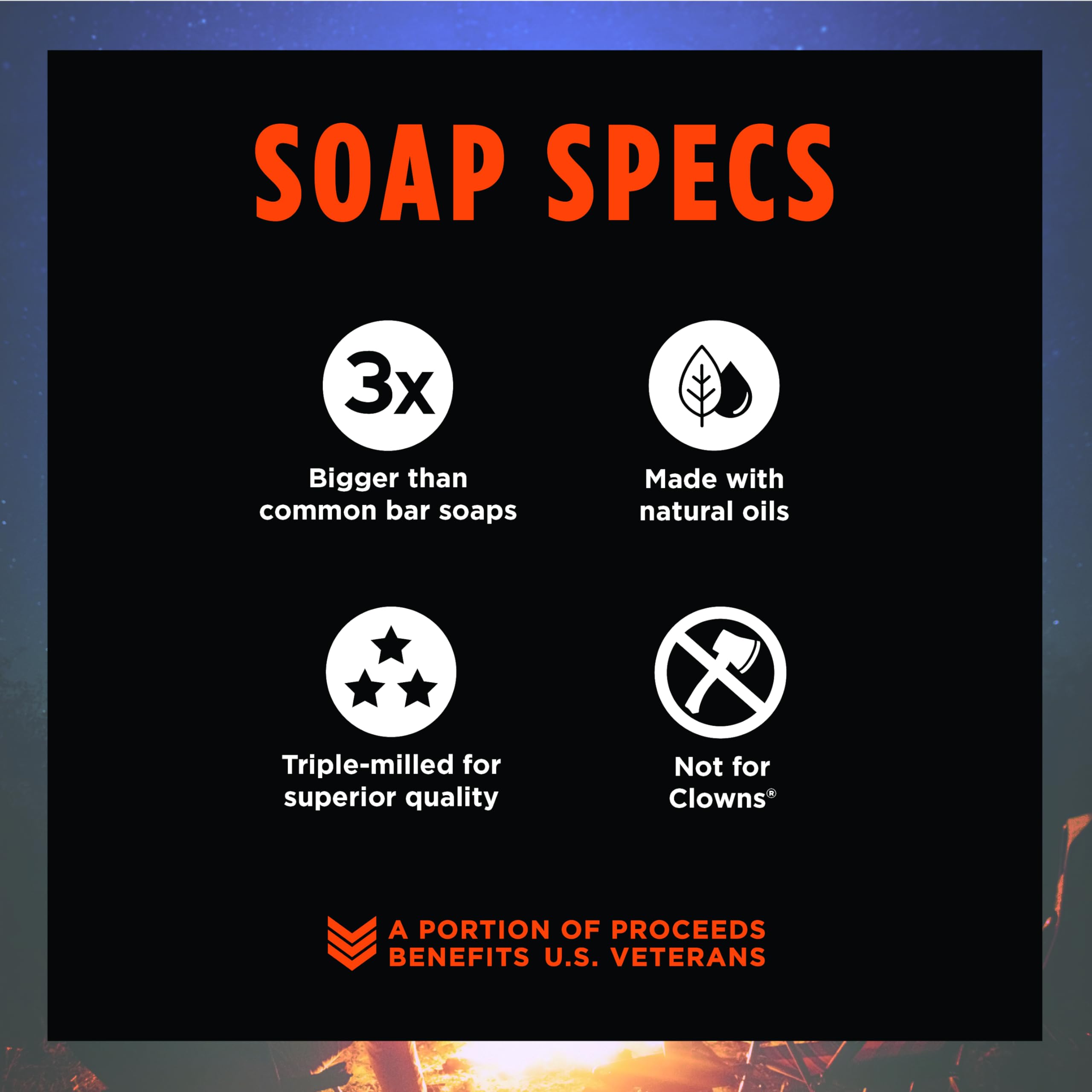 Duke Cannon big brick soap front label highlights bold masculine scent and all skin types suitability