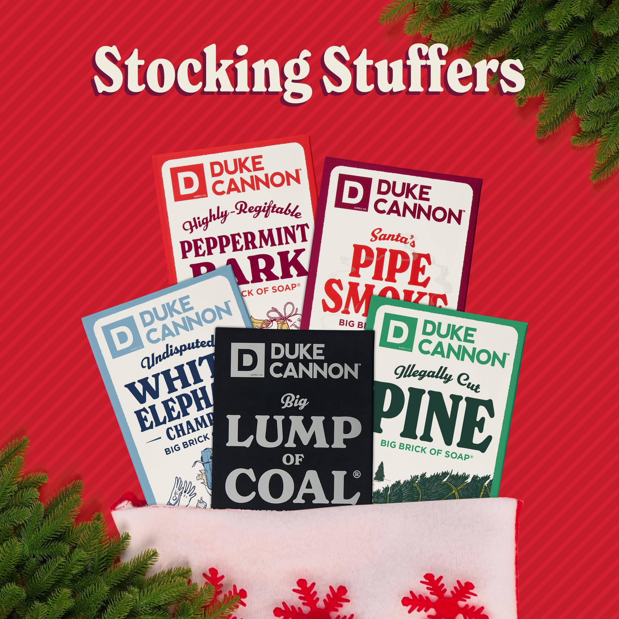 Duke Cannon big brick soap pine holiday edition highlights festive scent
