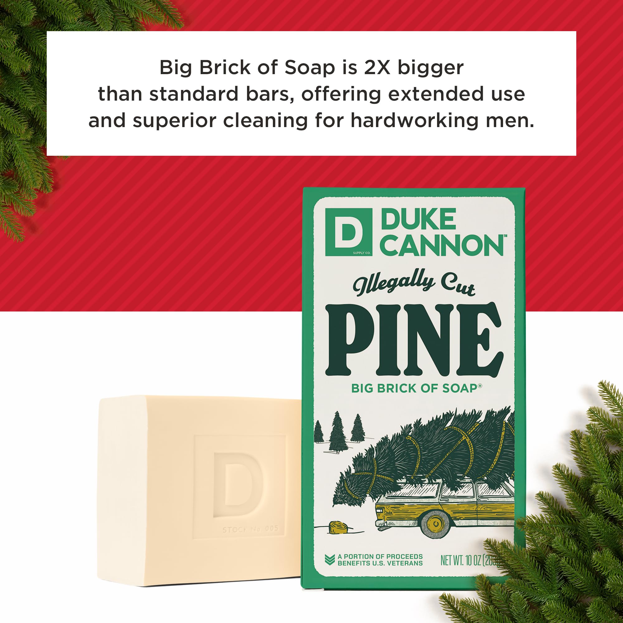 Duke Cannon big brick soap pine unwrap captures gift-ready holiday moment