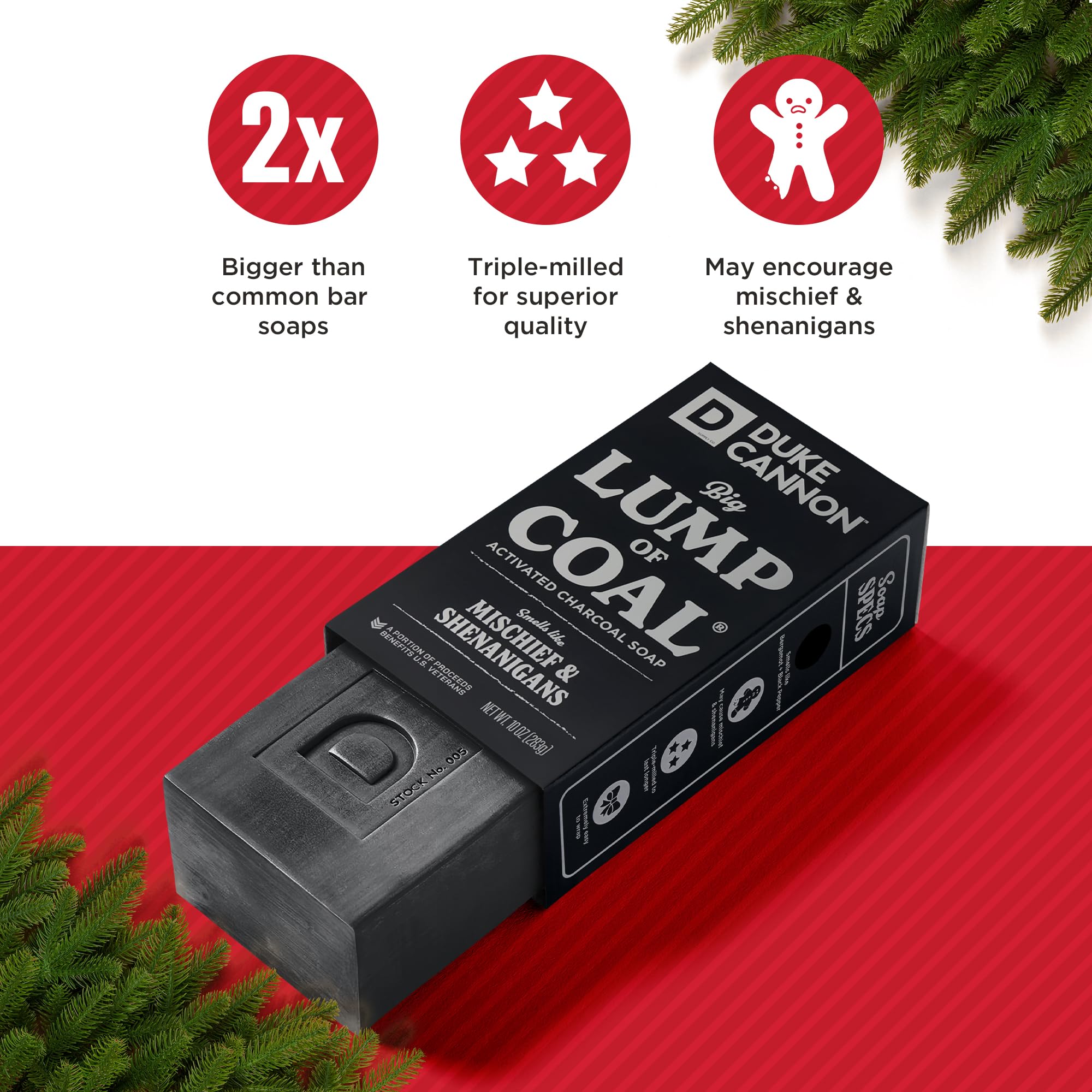 Paraben-free Duke Cannon soap bar label highlighted.