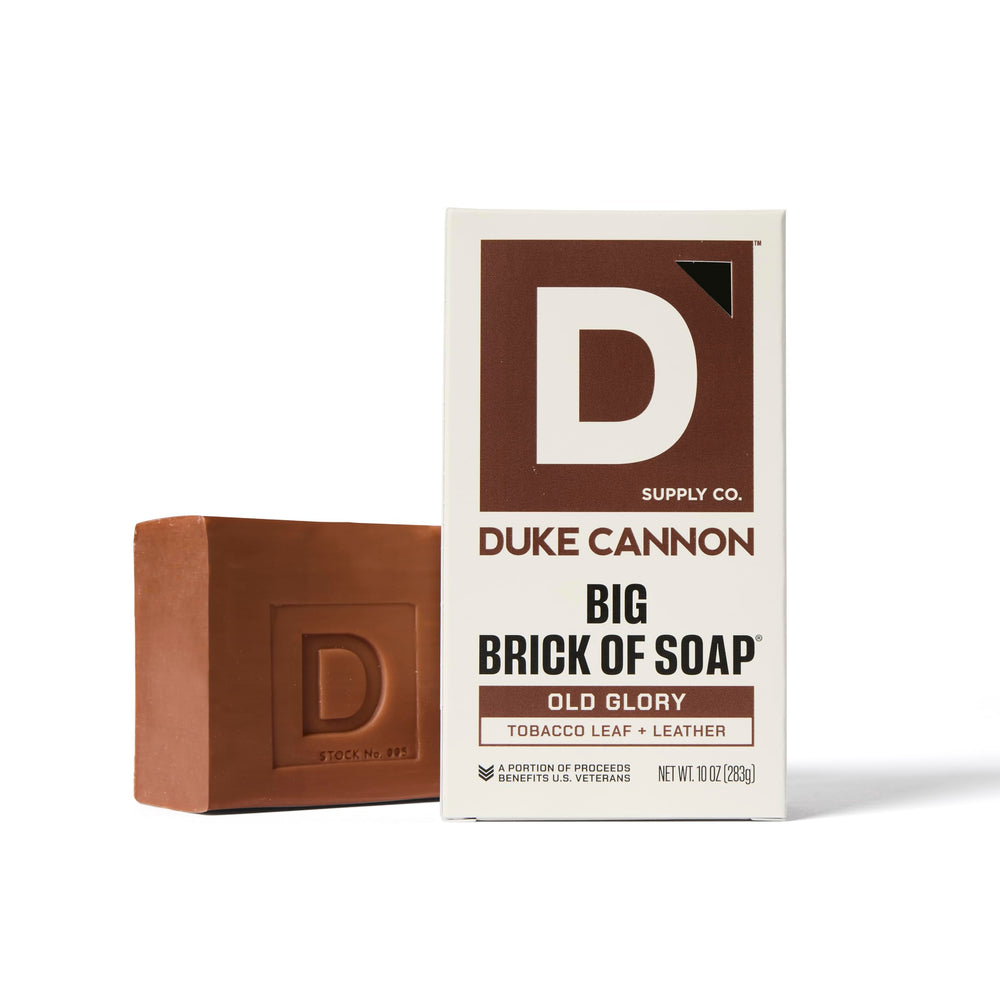 Duke Cannon 10 oz soap brick highlighted for triple-milled cleansing.