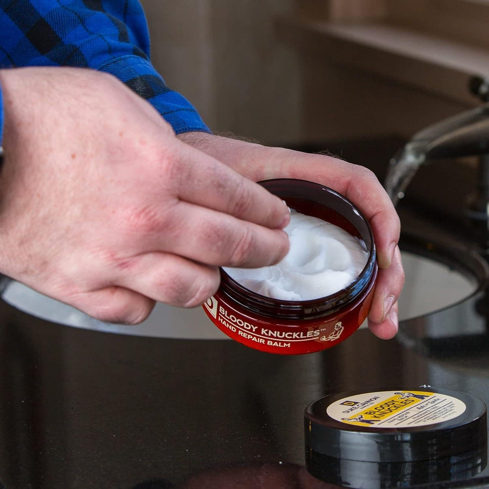 Duke Cannon Bloody Knuckles 5oz tube closeup shows unscented, fast-absorbing moisture.