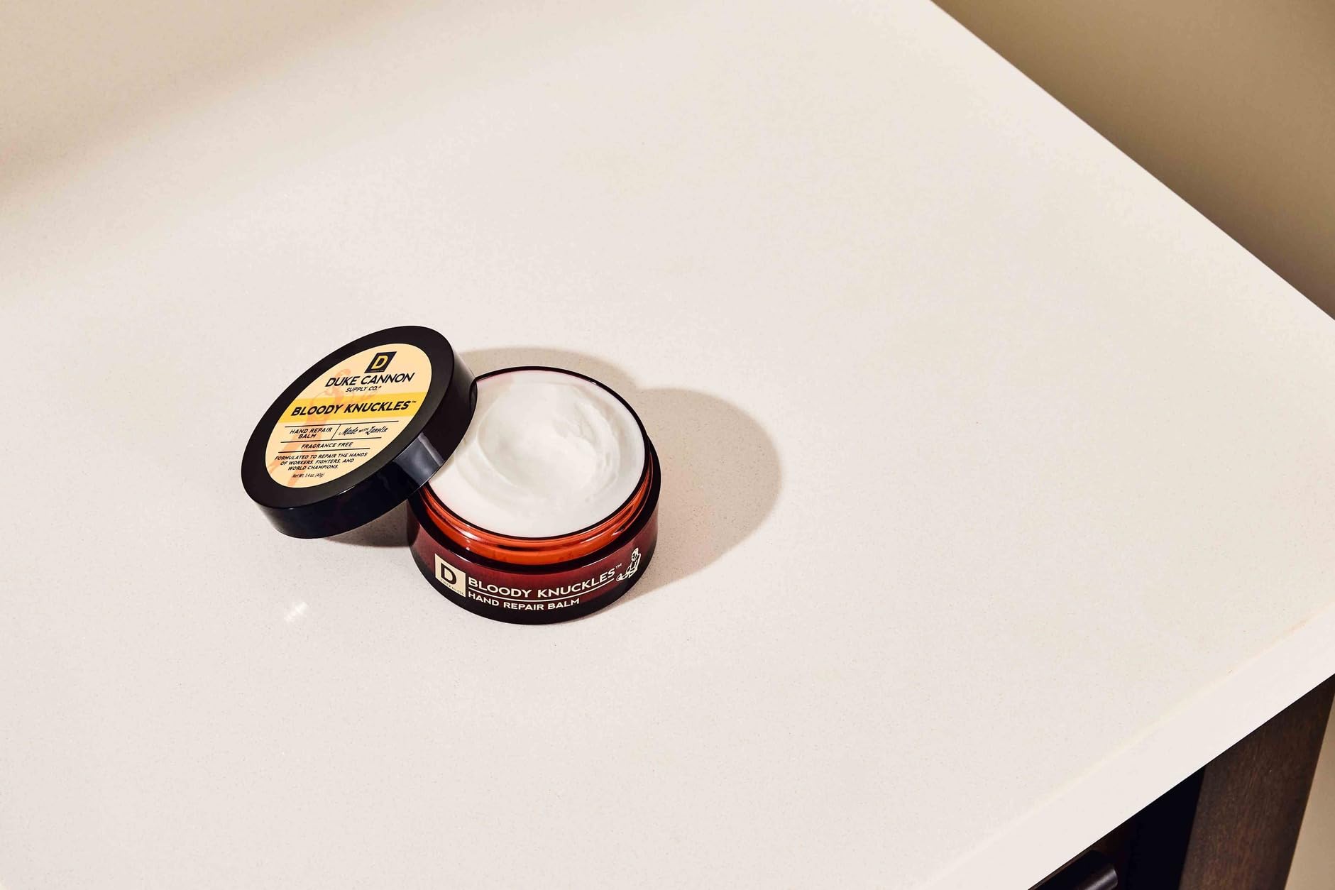Duke Cannon Bloody Knuckles quick absorption action on hands reduces downtime.