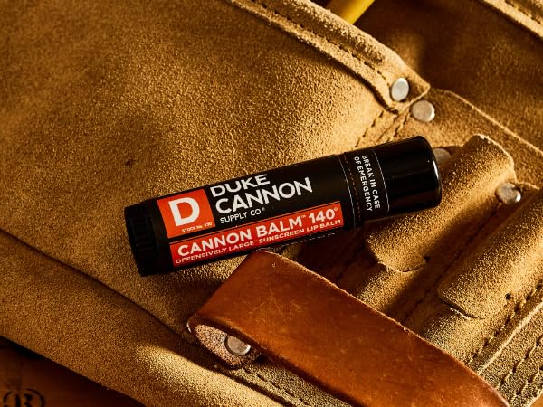 Duke Cannon Lip Balm 140° size comparison shows extended use versus standard balms.