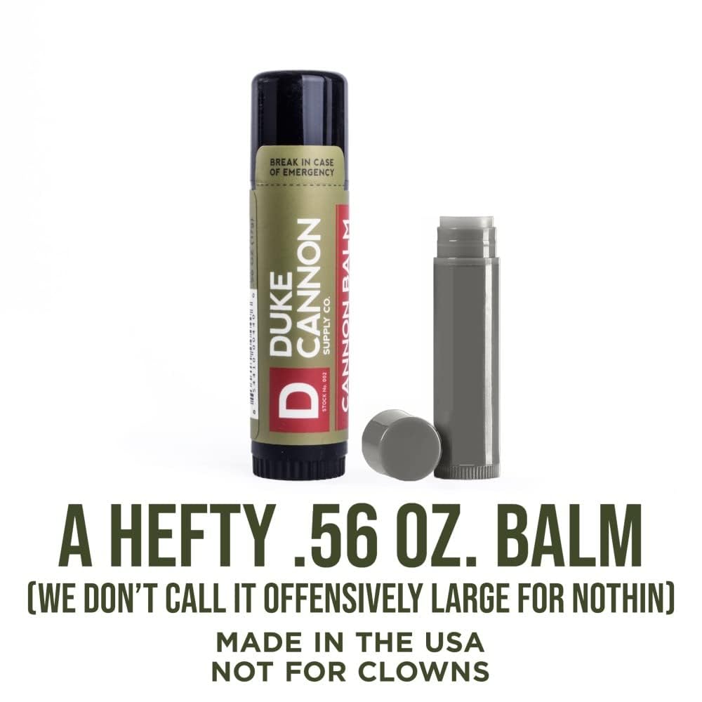 Duke Cannon Lip Protectant SPF 15 tube provides reliable lip defense in harsh weather.