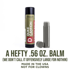 Duke Cannon Lip Protectant SPF 15 tube provides reliable lip defense in harsh weather.