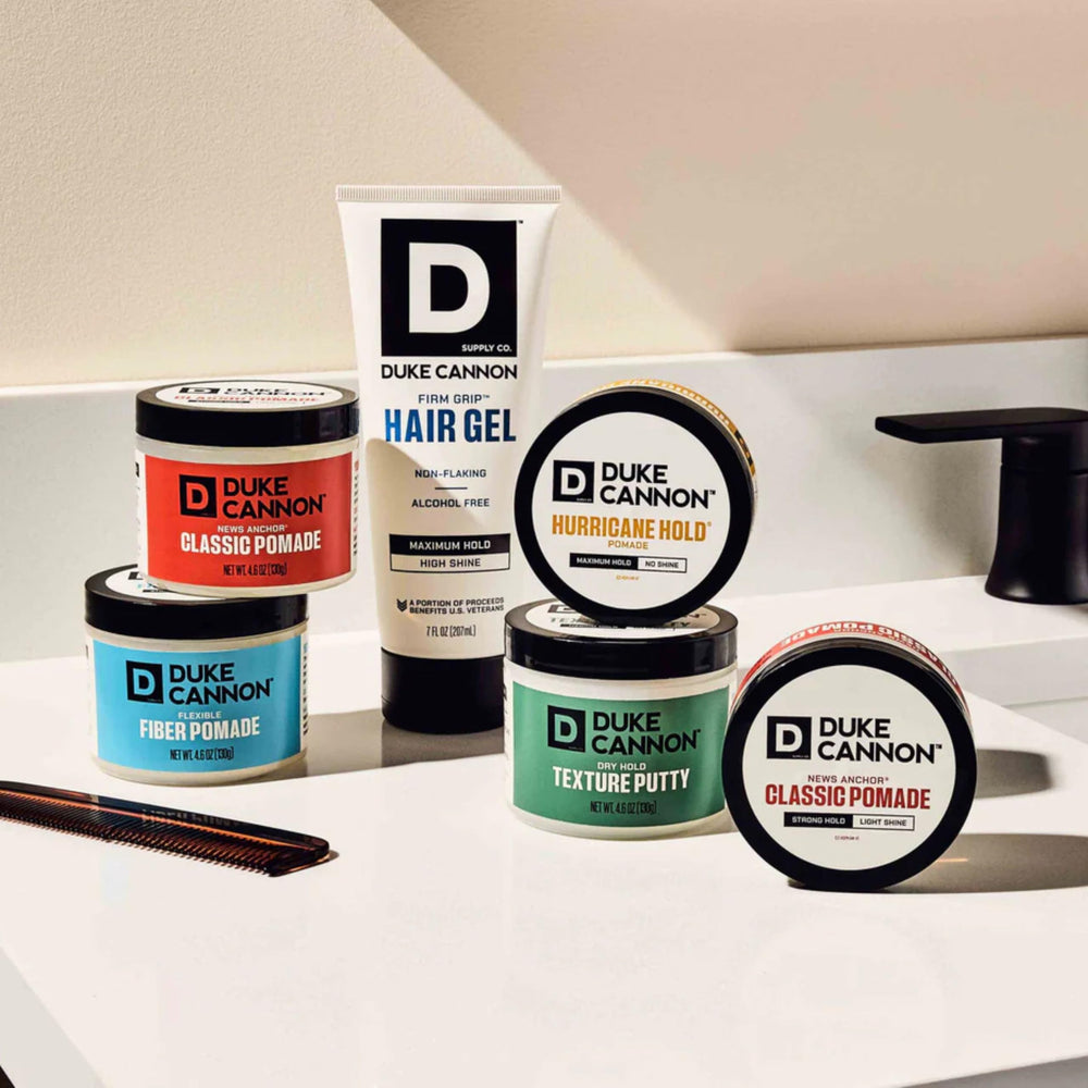 Duke Cannon Flexible packaging side view emphasizes travel-friendly size.