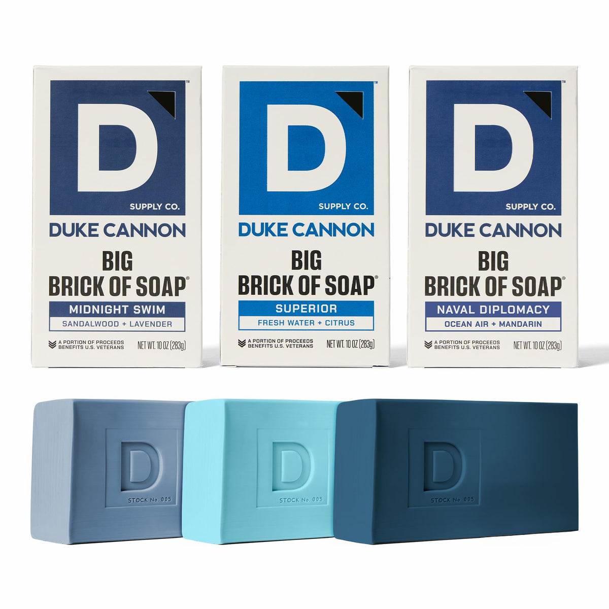 Duke Cannon Midnight Swim soap bar closeup showing oceanic freshness for refreshing showers.