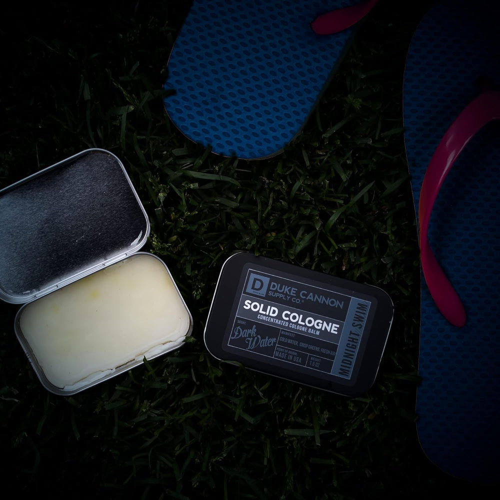 Duke Cannon Midnight Swim application palm enables precise, long lasting scent