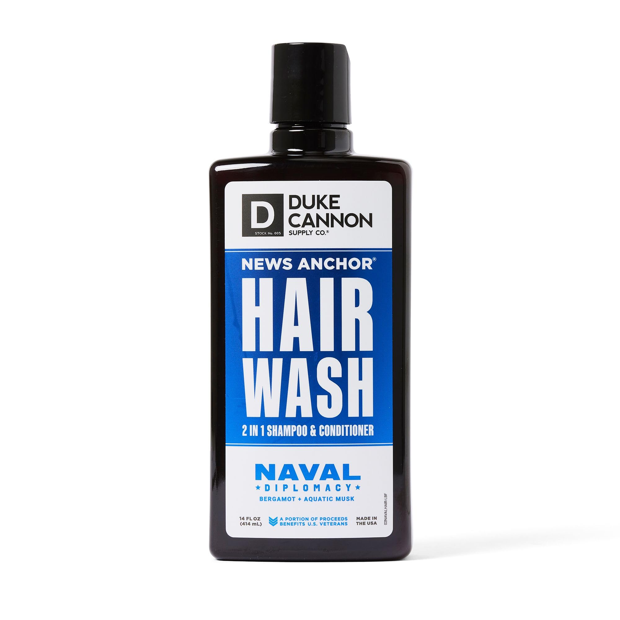 Duke Cannon News Anchor 2-in-1 Hair Wash bottle front for clean, manageable hair