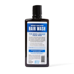 Duke Cannon News Anchor 2-in-1 Hair Wash label closeup highlights nourishing detangling formula
