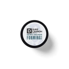 Duke Cannon News Anchor Forming Cream label highlights matte finish option.