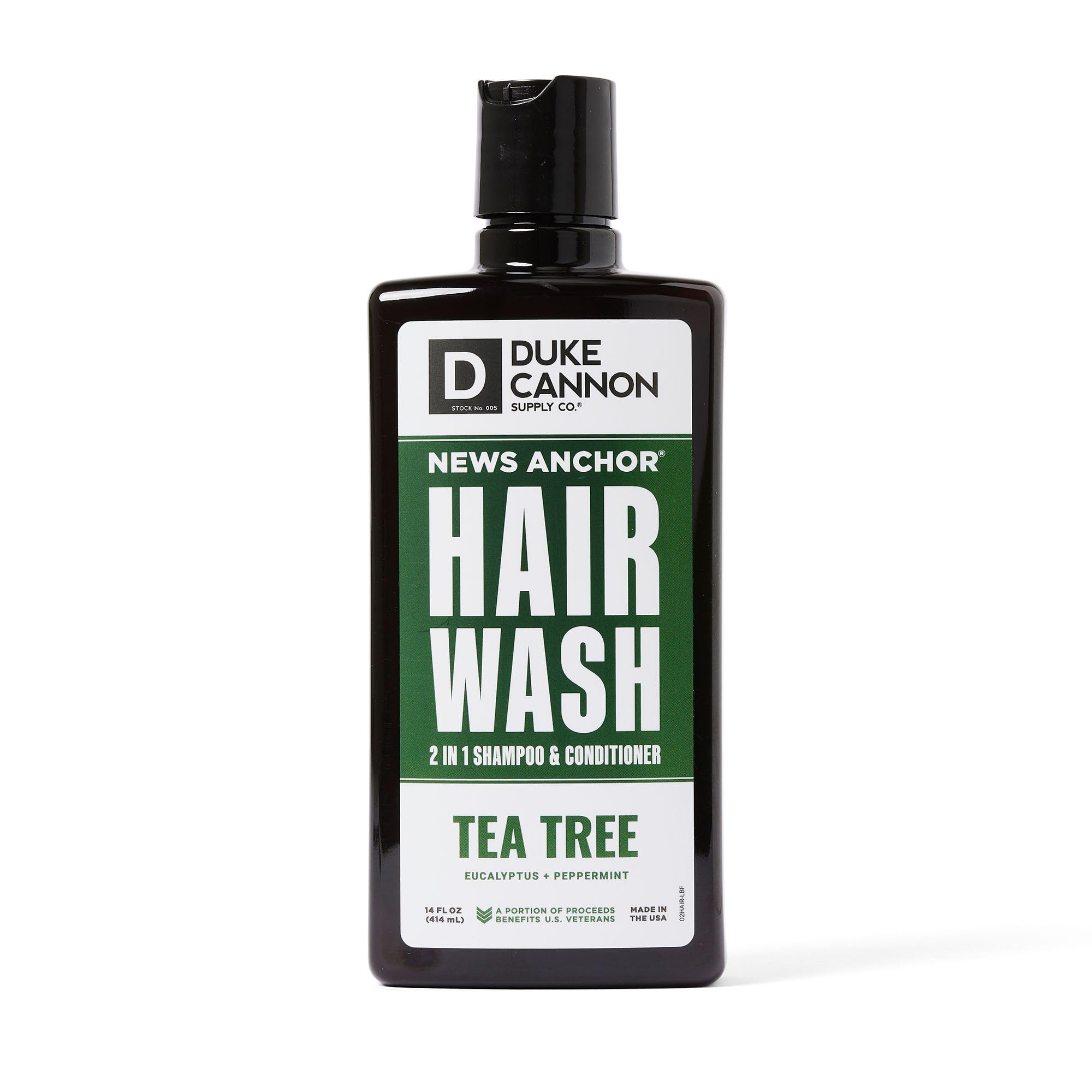 Duke Cannon News Anchor Tea Tree Shampoo Bottle delivering a refreshing cleanse