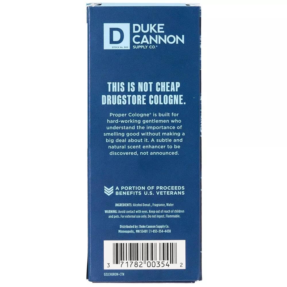 Duke Cannon Proper Cologne Huron long-lasting plume demonstrates extended freshness