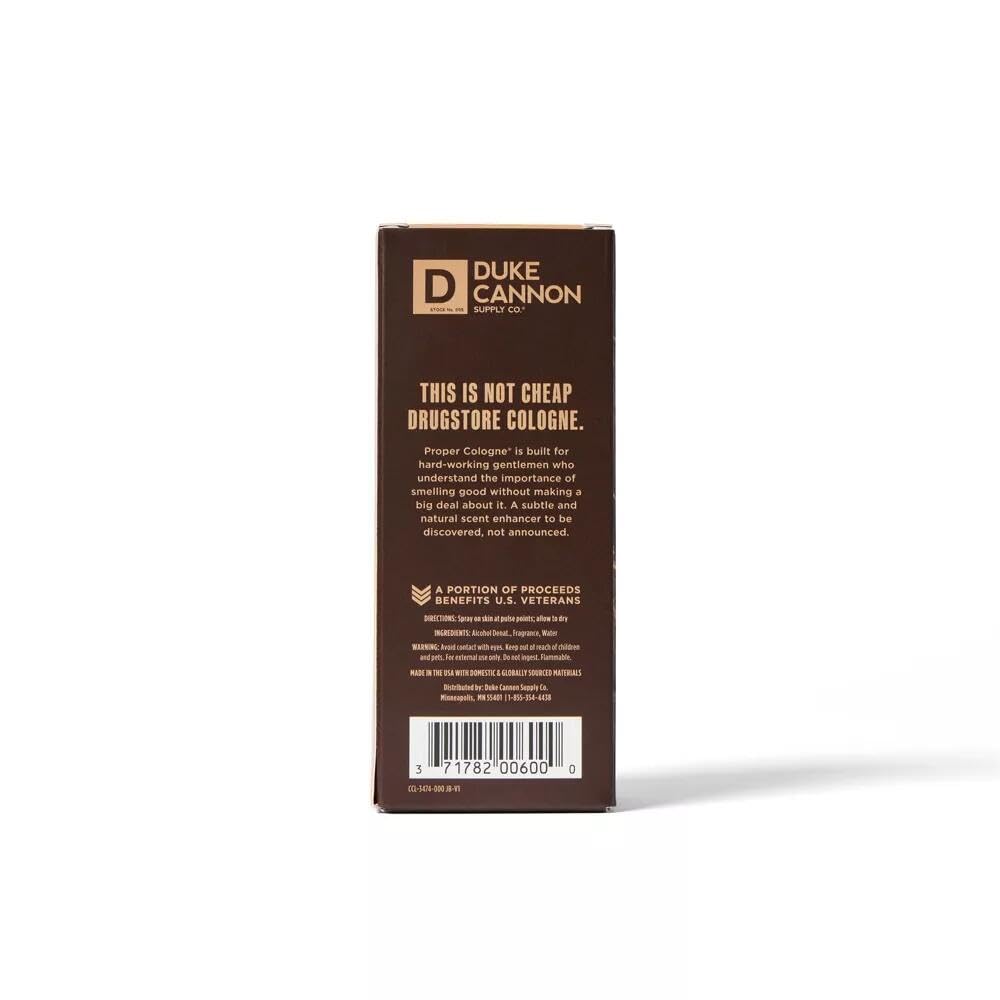 Duke Cannon Proper Cologne Palomino leather note closeup conveys rugged confidence.