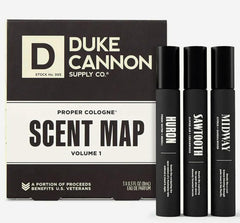 Duke Cannon Proper Cologne Sawtooth bottle with long-lasting woodsy scent for daily wear.