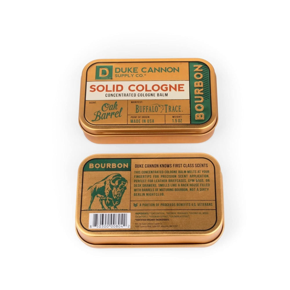 Duke Cannon Bourbon balm on skin suggesting long-lasting fragrance throughout the day.