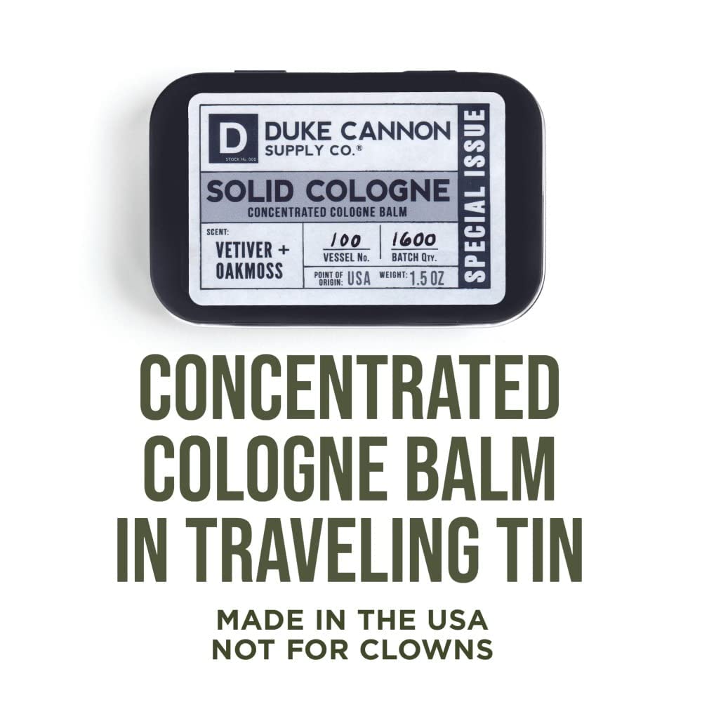 Duke Cannon Vetiver Oakmoss scent profile captures outdoor-green sophistication.