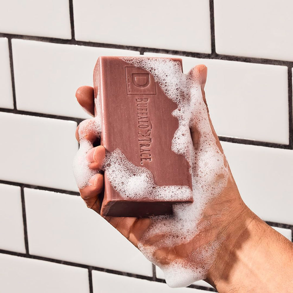 Duke Cannon Tactical Scrubber bourbon-infused soap with oak notes.