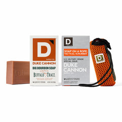 Duke Cannon Tactical Scrubber with oak barrel scent delivers rugged cleansing for outdoor adventures.