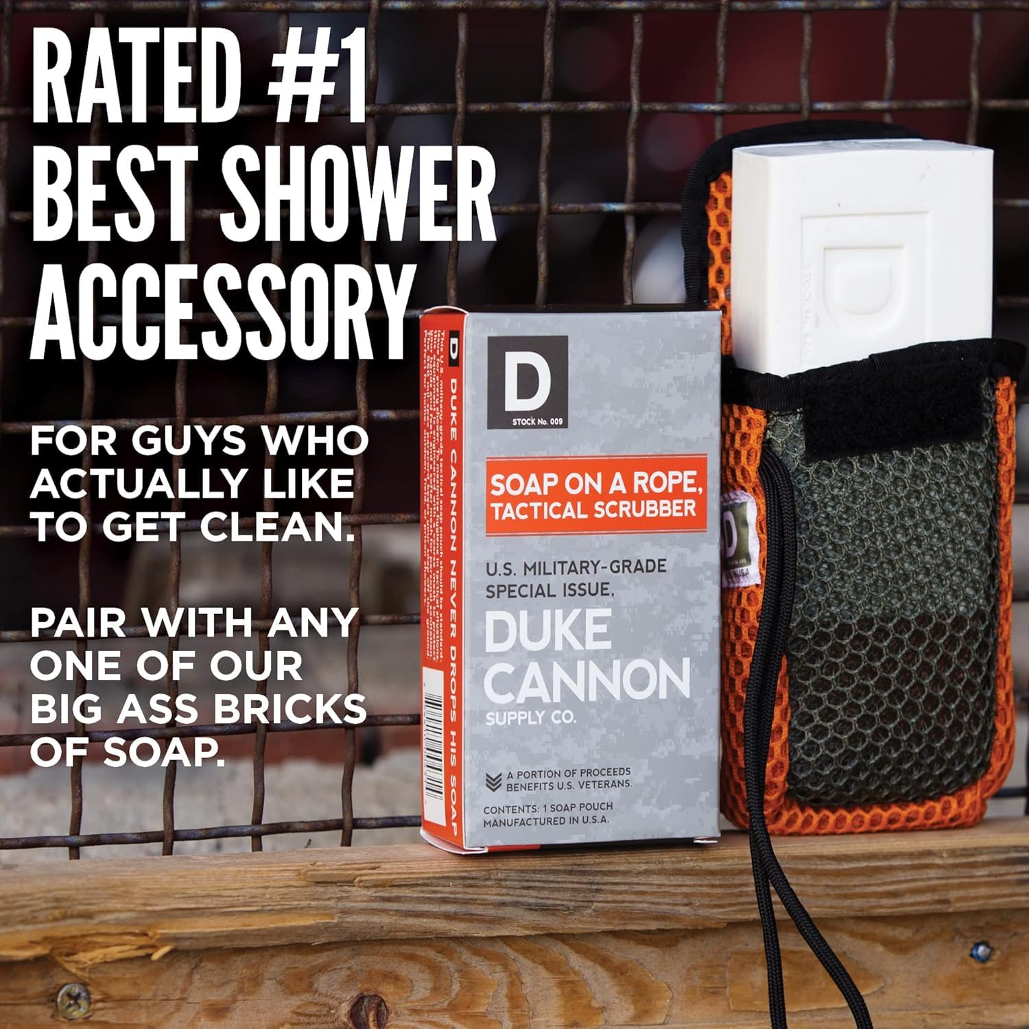 Duke Cannon Tactical Scrubber Soap Pouch with soft mesh for gentler cleaning.